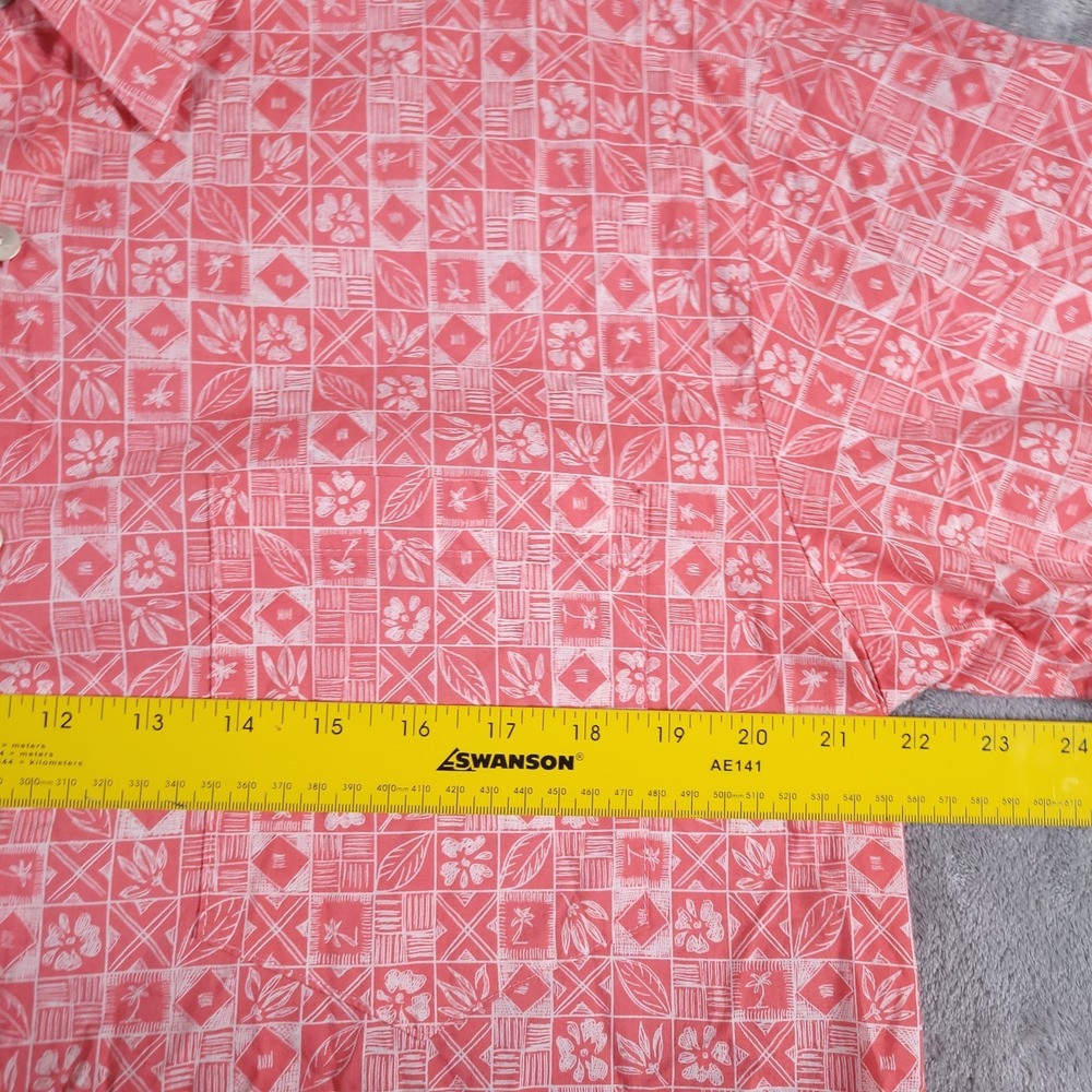 Tori Richard Shirt Mens Medium Red Cotton Lawn Short Sleeve Block Print Hawaii - Picture 4 of 8